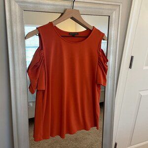 Adrianna Papell Women's Orange Cut Out Short Sleeve Top Blouse Size M
